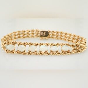 Solid 14k yellow gold Vintage PacG Australian opal bracelet